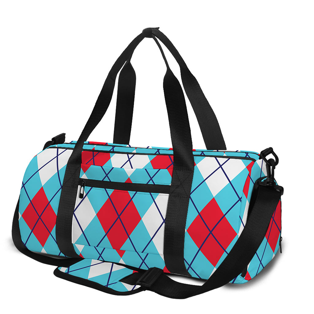 Red Blue And White Argyle Pattern Print Gym Bag