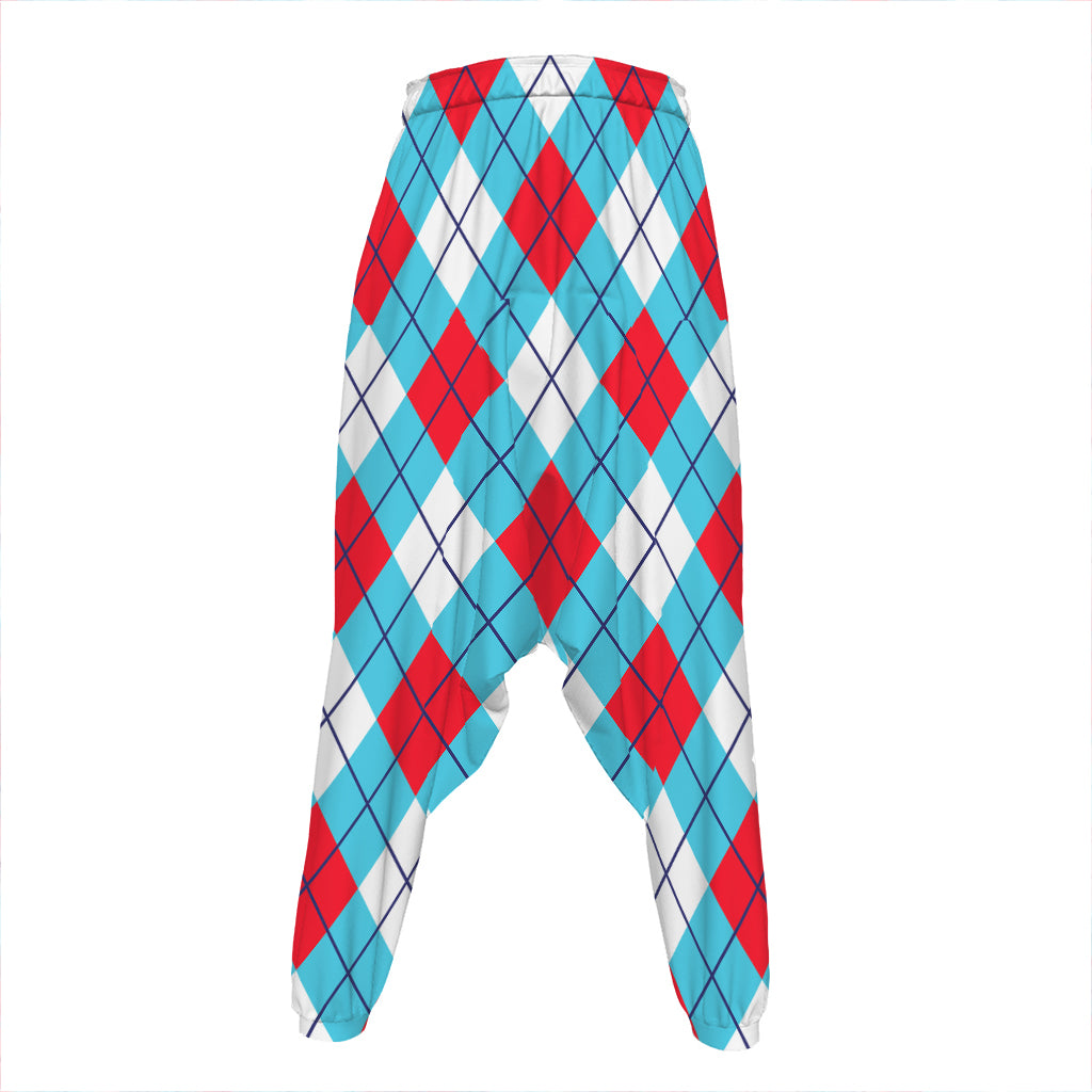 Red Blue And White Argyle Pattern Print Hammer Pants