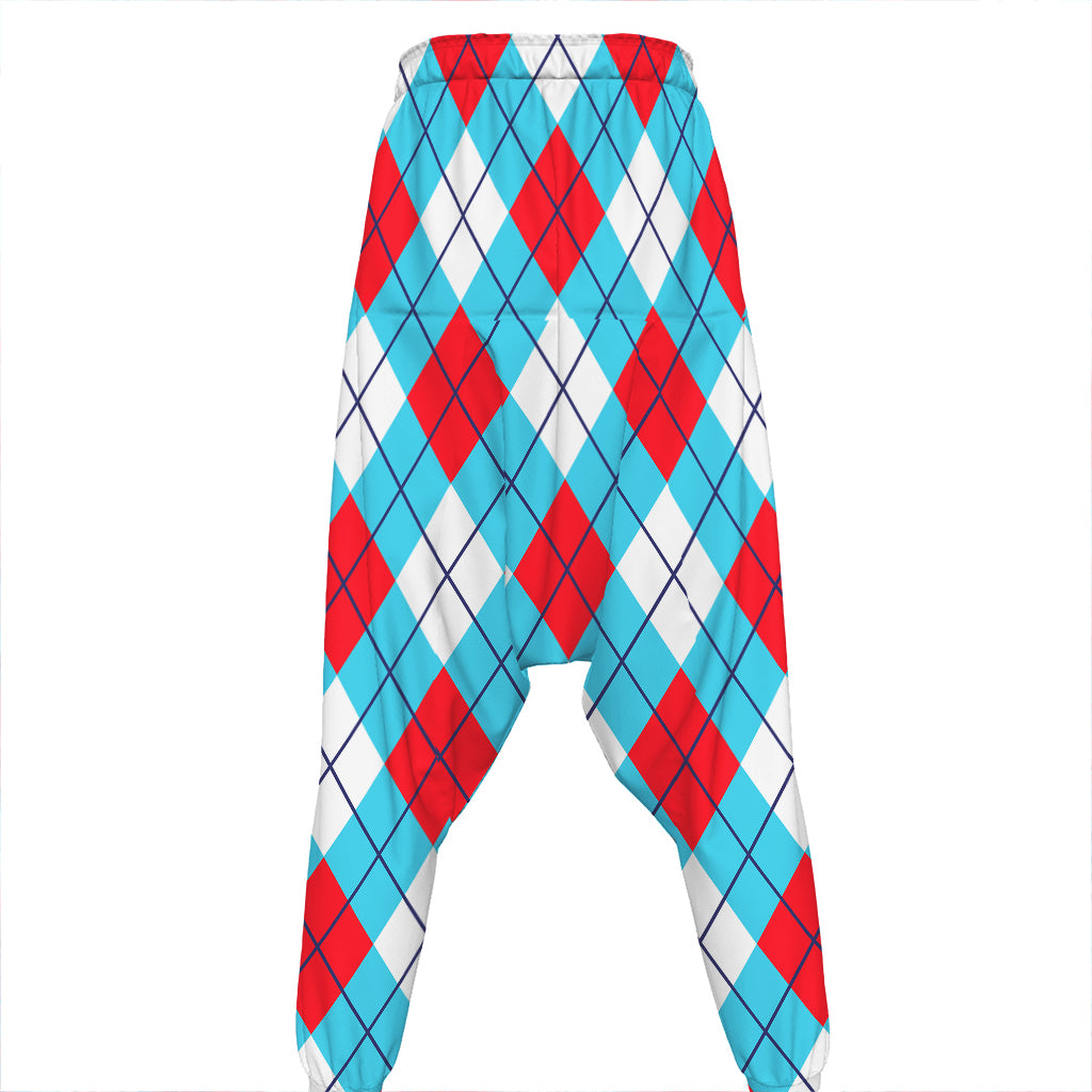 Red Blue And White Argyle Pattern Print Hammer Pants