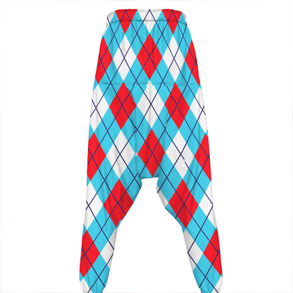 Red Blue And White Argyle Pattern Print Hammer Pants