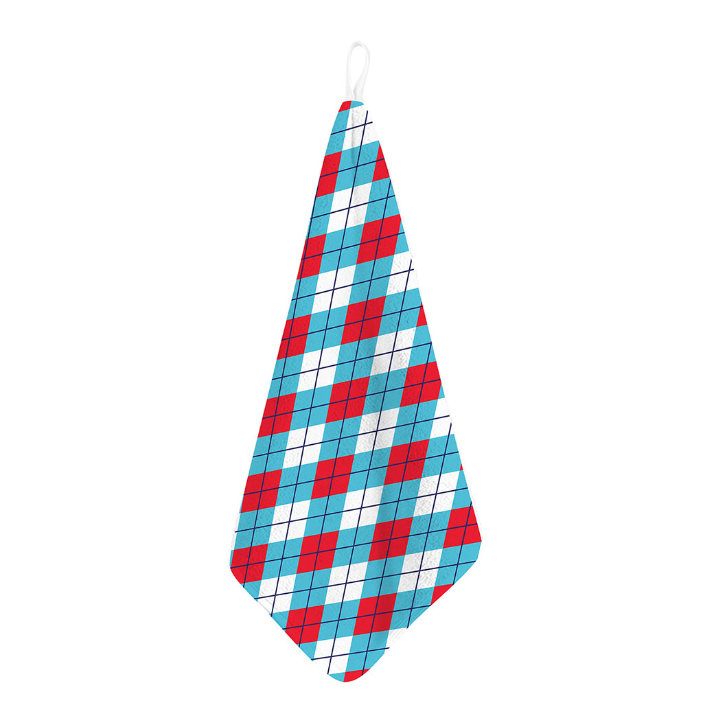 Red Blue And White Argyle Pattern Print Hand Towel