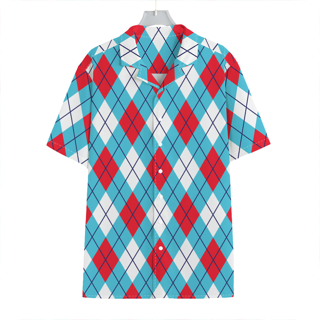 Red Blue And White Argyle Pattern Print Hawaiian Shirt