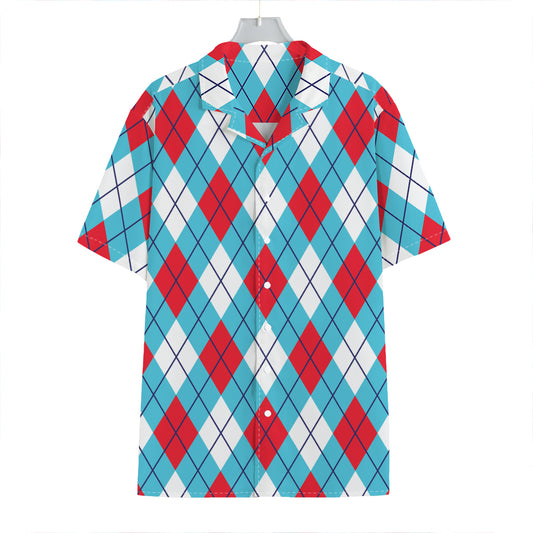 Red Blue And White Argyle Pattern Print Hawaiian Shirt