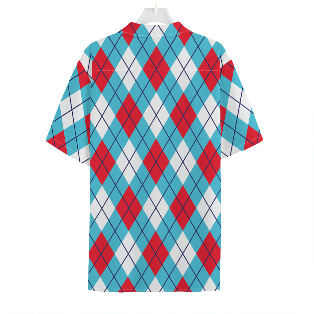 Red Blue And White Argyle Pattern Print Hawaiian Shirt