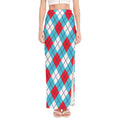 Red Blue And White Argyle Pattern Print High Slit Maxi Skirt