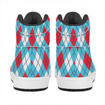 Red Blue And White Argyle Pattern Print High Top Leather Sneakers