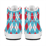 Red Blue And White Argyle Pattern Print High Top Leather Sneakers