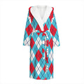 Red Blue And White Argyle Pattern Print Hooded Bathrobe