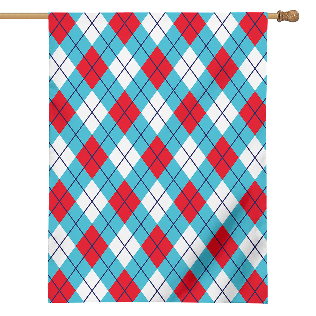 Red Blue And White Argyle Pattern Print House Flag