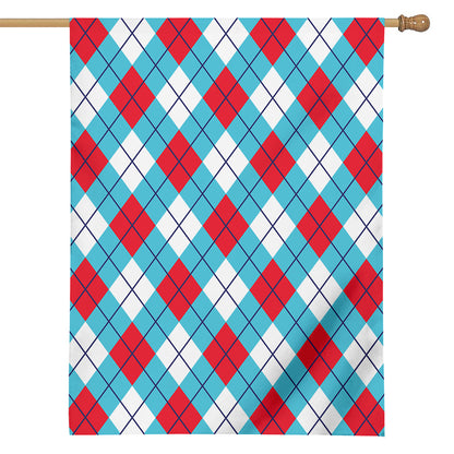 Red Blue And White Argyle Pattern Print House Flag
