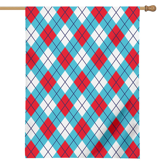 Red Blue And White Argyle Pattern Print House Flag