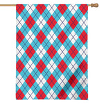 Red Blue And White Argyle Pattern Print House Flag