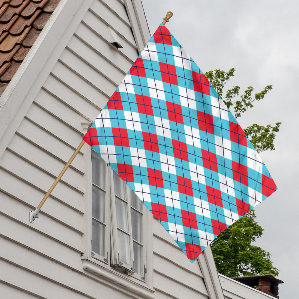 Red Blue And White Argyle Pattern Print House Flag