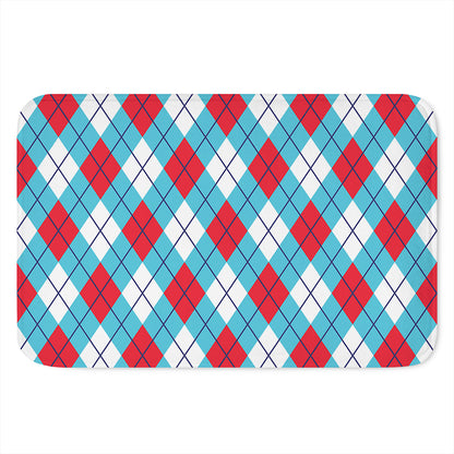 Red Blue And White Argyle Pattern Print Indoor Door Mat