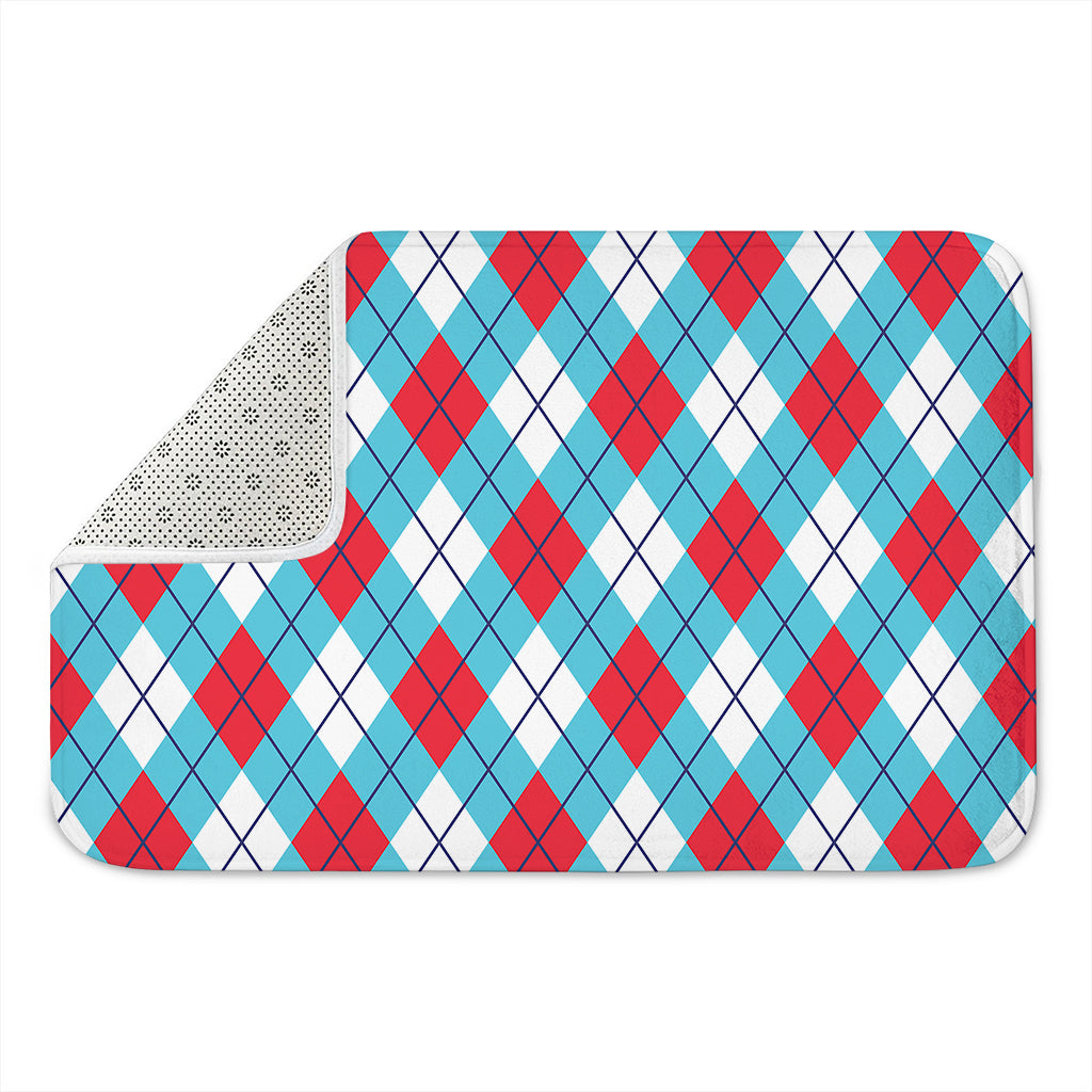 Red Blue And White Argyle Pattern Print Indoor Door Mat