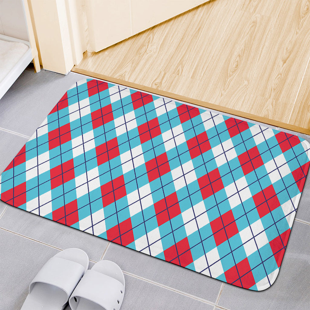 Red Blue And White Argyle Pattern Print Indoor Door Mat