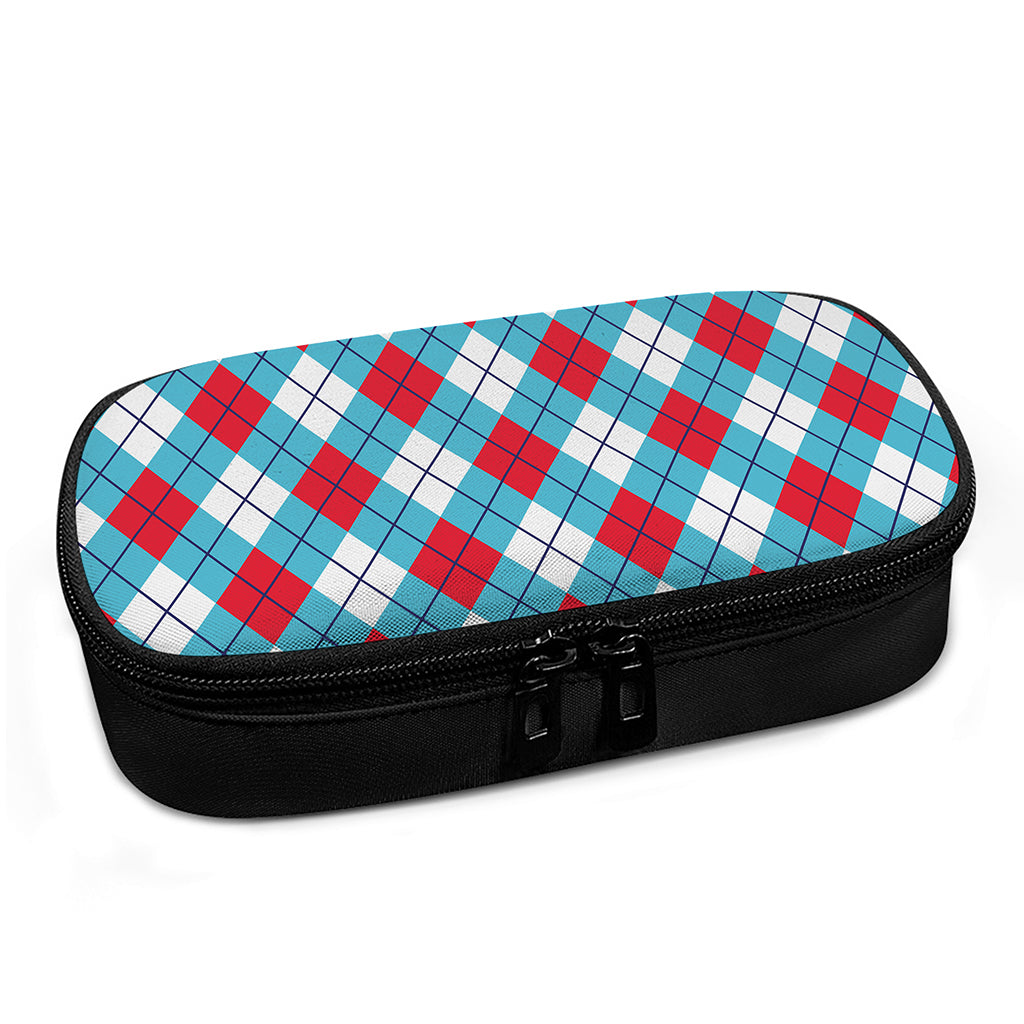 Red Blue And White Argyle Pattern Print Insulin Cooler Travel Case
