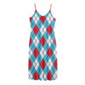 Red Blue And White Argyle Pattern Print Jersey Midi Cami Dress