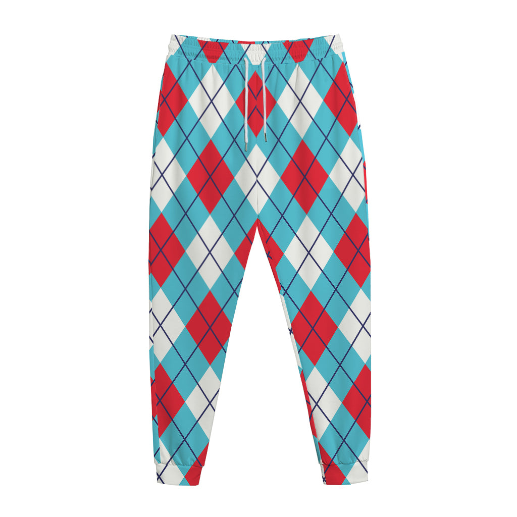 Red Blue And White Argyle Pattern Print Jogger Pants