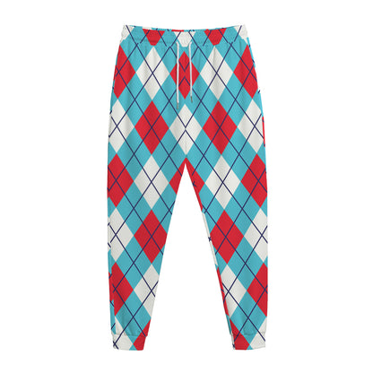 Red Blue And White Argyle Pattern Print Jogger Pants