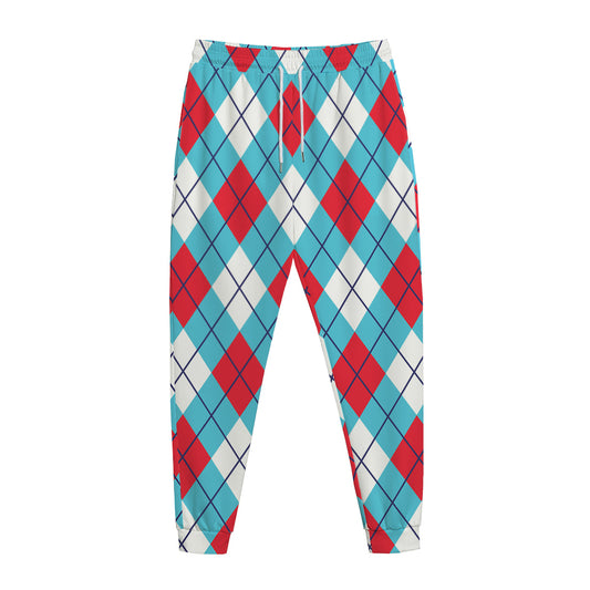 Red Blue And White Argyle Pattern Print Jogger Pants