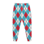 Red Blue And White Argyle Pattern Print Jogger Pants