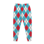 Red Blue And White Argyle Pattern Print Jogger Pants
