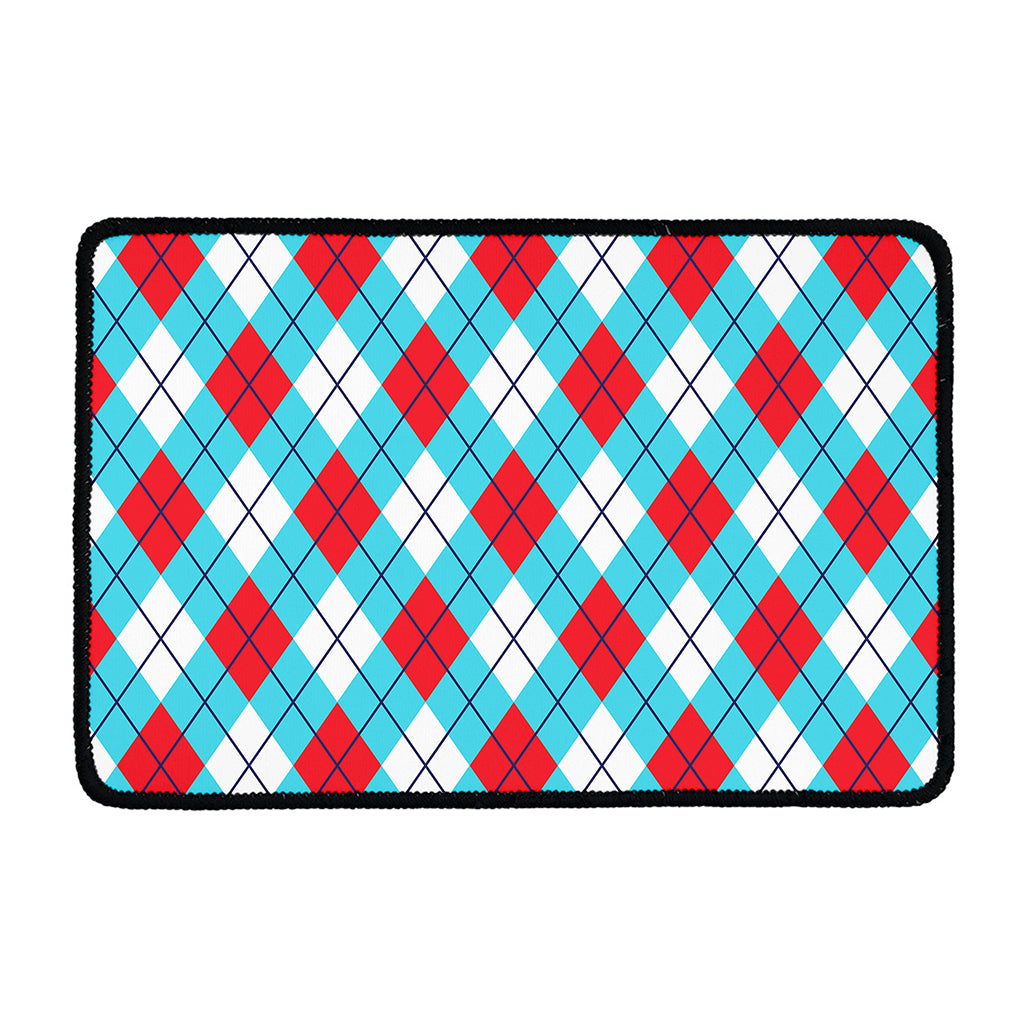 Red Blue And White Argyle Pattern Print Kitchen Mat