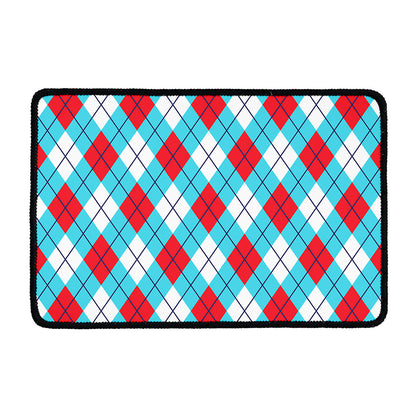Red Blue And White Argyle Pattern Print Kitchen Mat