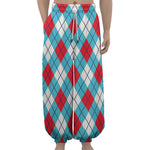 Red Blue And White Argyle Pattern Print Lantern Pants