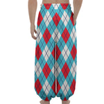 Red Blue And White Argyle Pattern Print Lantern Pants