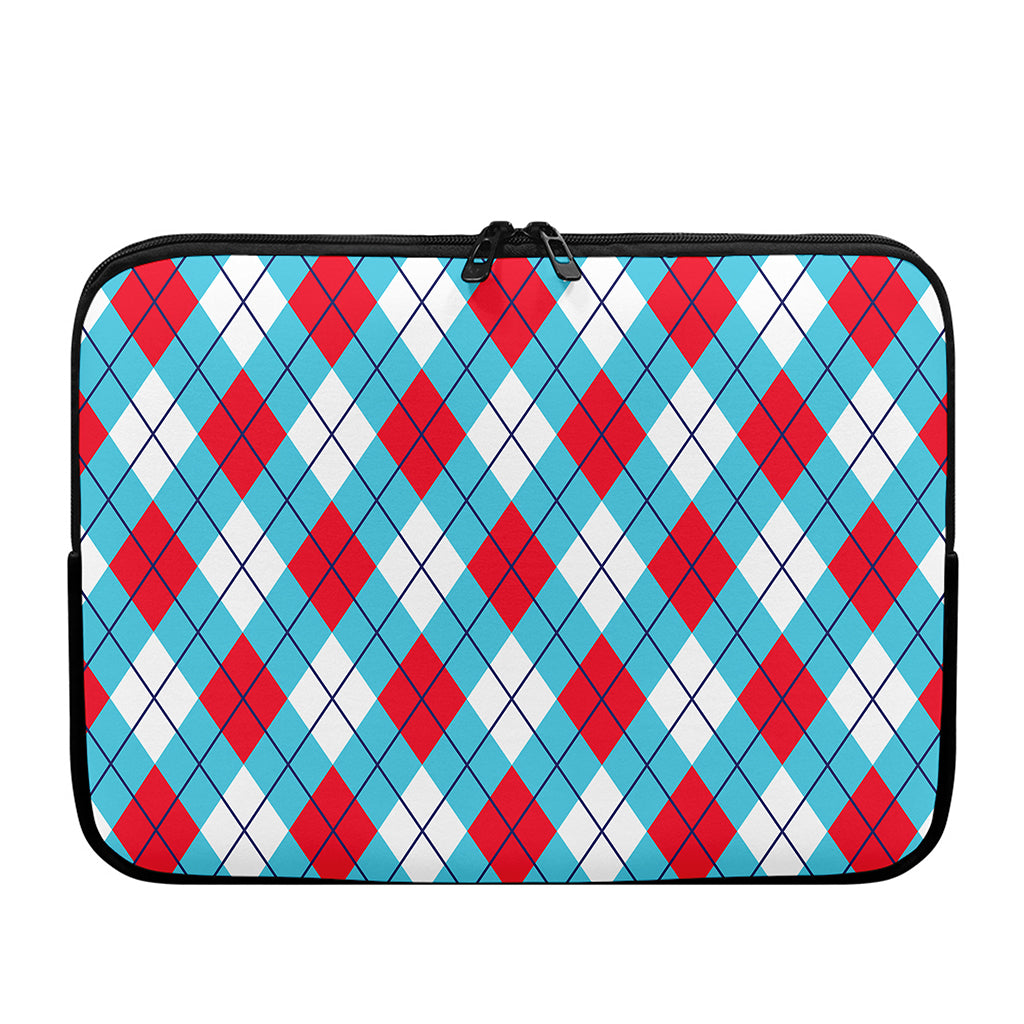 Red Blue And White Argyle Pattern Print Laptop Sleeve