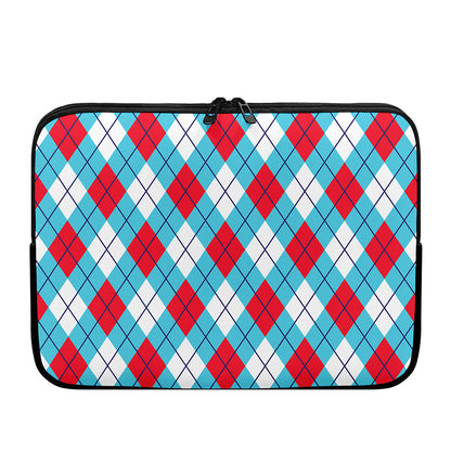 Red Blue And White Argyle Pattern Print Laptop Sleeve