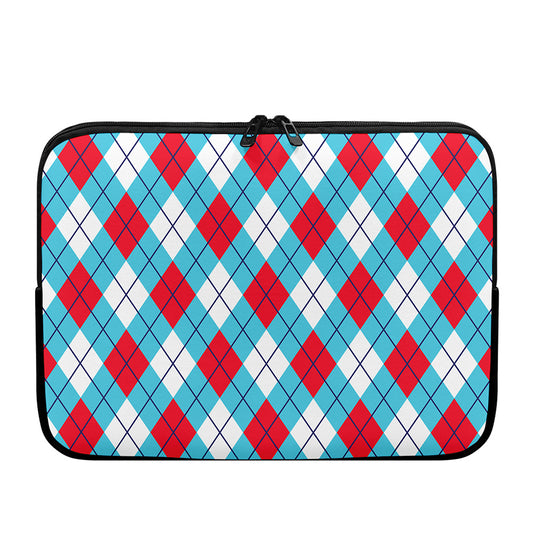 Red Blue And White Argyle Pattern Print Laptop Sleeve
