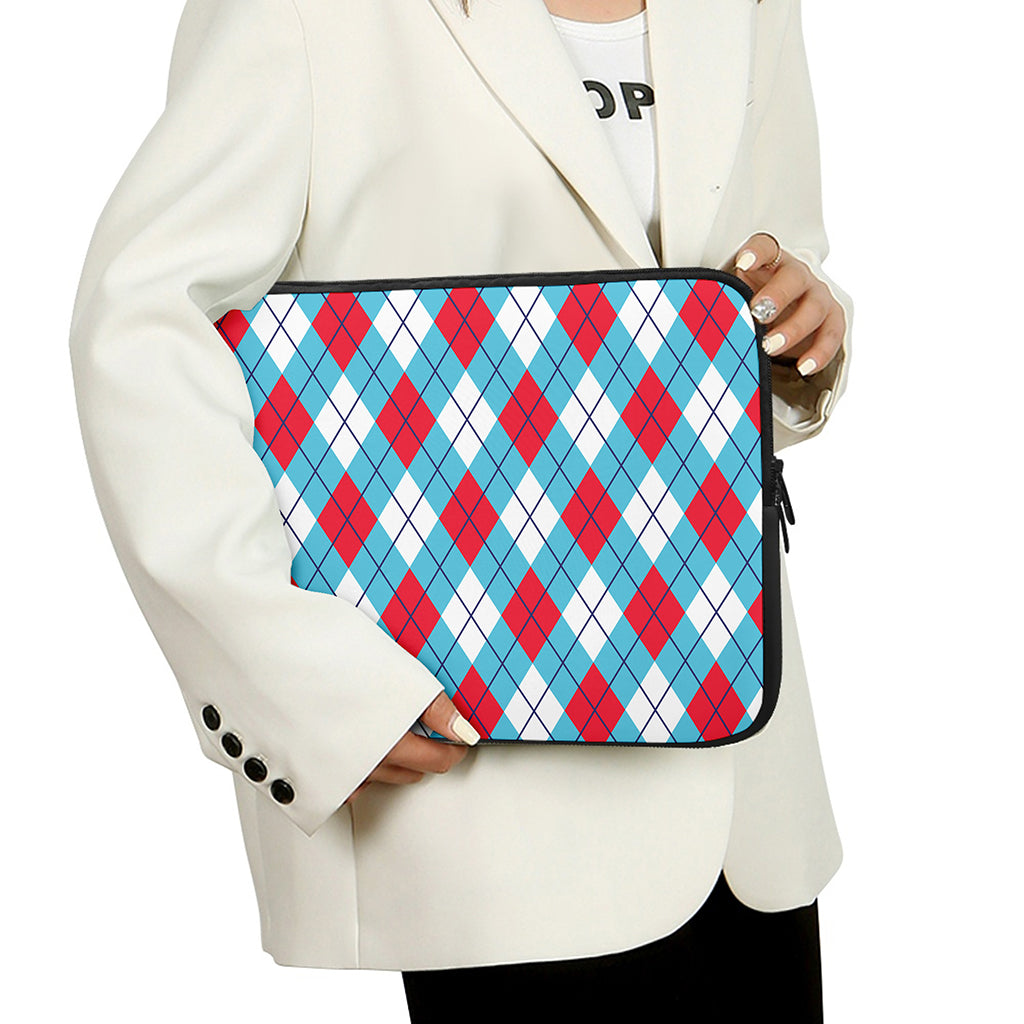 Red Blue And White Argyle Pattern Print Laptop Sleeve