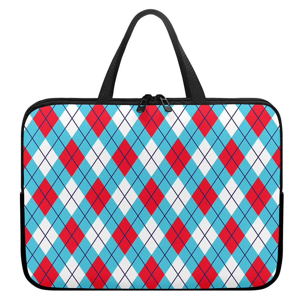 Red Blue And White Argyle Pattern Print Laptop Sleeve With Handle