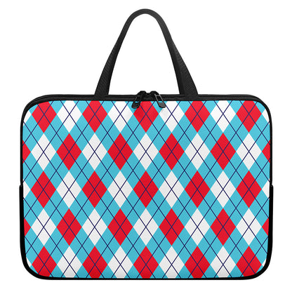 Red Blue And White Argyle Pattern Print Laptop Sleeve With Handle