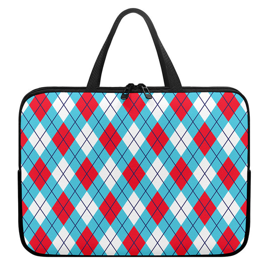 Red Blue And White Argyle Pattern Print Laptop Sleeve With Handle