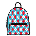 Red Blue And White Argyle Pattern Print Leather Backpack