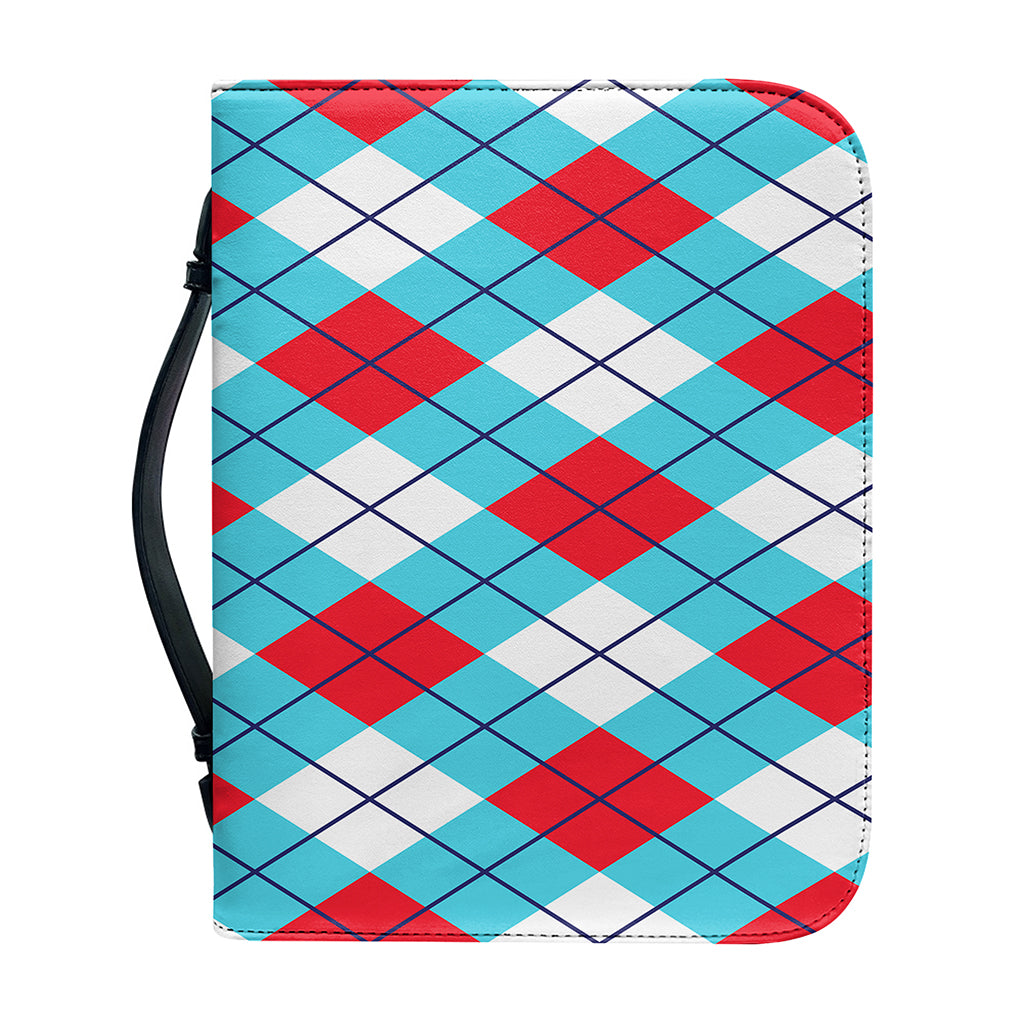 Red Blue And White Argyle Pattern Print Leather Bible Cover
