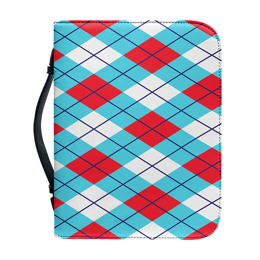 Red Blue And White Argyle Pattern Print Leather Bible Cover