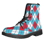 Red Blue And White Argyle Pattern Print Backpack