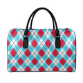 Red Blue And White Argyle Pattern Print Leather Duffel Bag