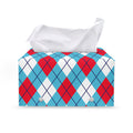 Red Blue And White Argyle Pattern Print Leather Tissue Box Cover