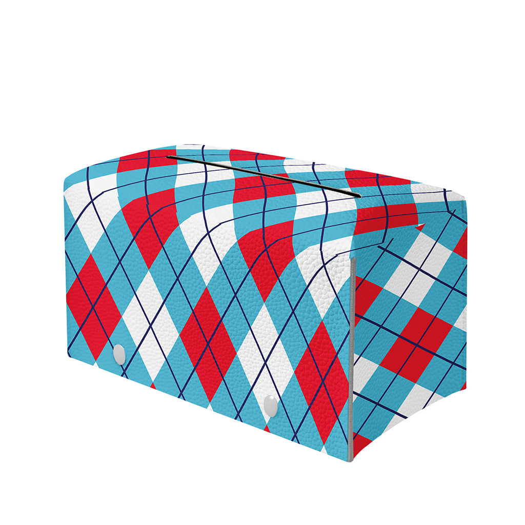 Red Blue And White Argyle Pattern Print Leather Tissue Box Cover