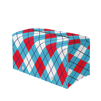 Red Blue And White Argyle Pattern Print Leather Tissue Box Cover