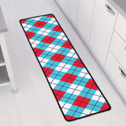 Red Blue And White Argyle Pattern Print Long Kitchen Mat