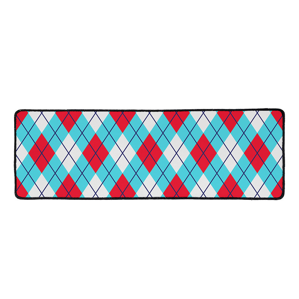 Red Blue And White Argyle Pattern Print Long Kitchen Mat