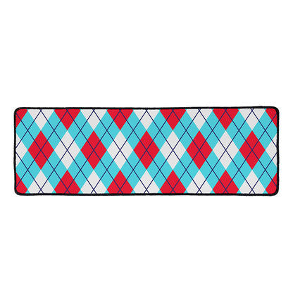 Red Blue And White Argyle Pattern Print Long Kitchen Mat
