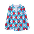Red Blue And White Argyle Pattern Print Long Sleeve Short Coat